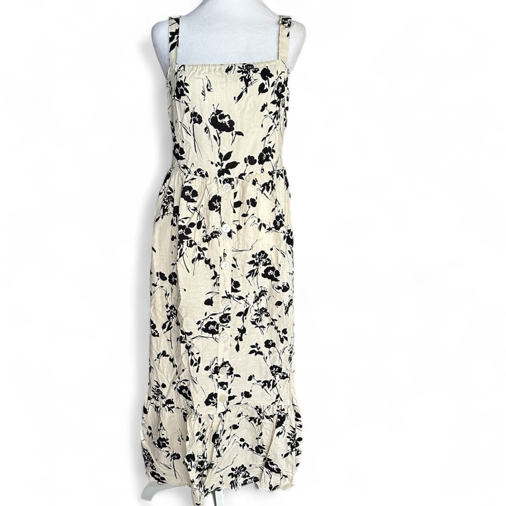 NAOO Black Floral Maxi Dress LARGE cotton, Rayon, Linen. NWT